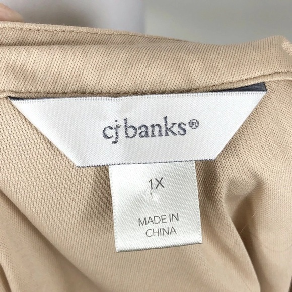 CJ Banks Chiffon Raindrop Top Flutter Sleeve Sz. 1X Tan - Picture 9 of 12